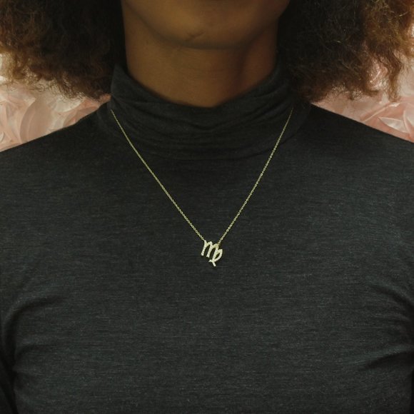 14k Gold Vermeil Virgo Zodiac CZ Necklace - Picture 6 of 7